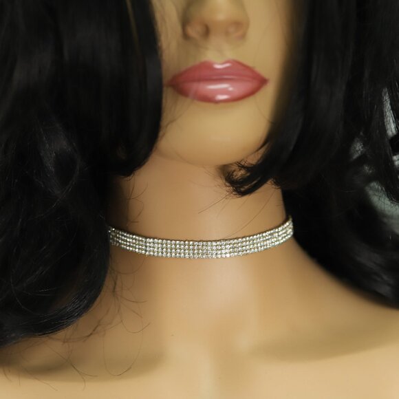 Sparkly White Stones Choker Necklace Adjustable White Rhinestone Chokers  (#70) - Picture 9 of 11